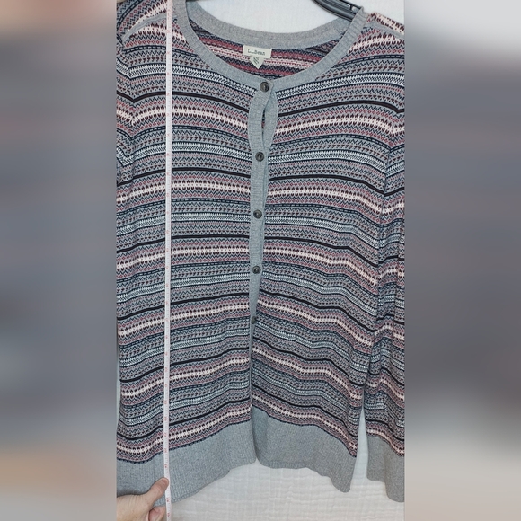 L.L. Bean Cashmere Blend Sweater Button Front Cardigan Size Medium Gray Pink - Picture 8 of 9